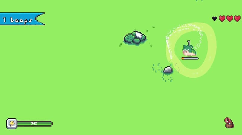 In-game screenshot: a glowing loop drawn around a green critter mid-hunt